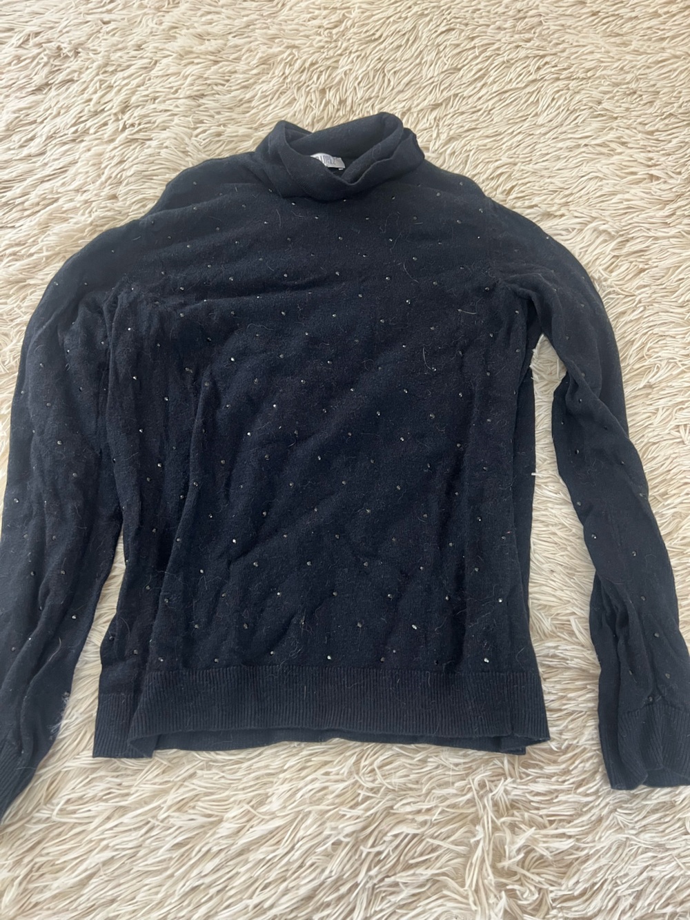 Jennifer Lopez Black Crewneck Sweater with Subtle Stud Details